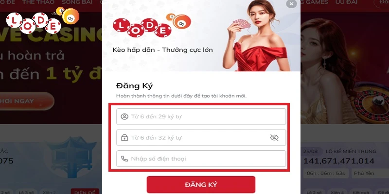 Hoàn thành bảng đăng ký Lode88